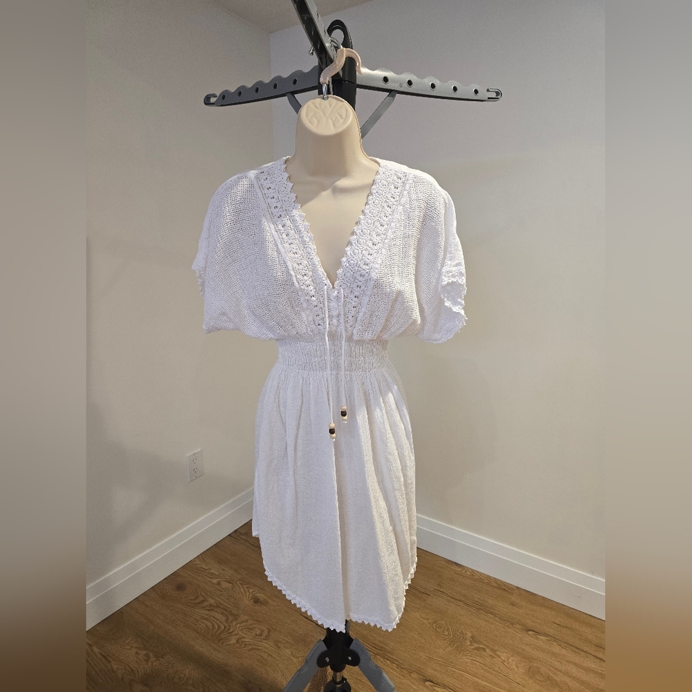 White Crochet Detail Dress